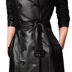 Western Black Long Leather Coat Women's