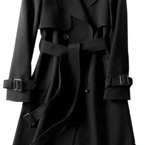 Women Long Trench Windproof Coat with Belt Long Sleeve