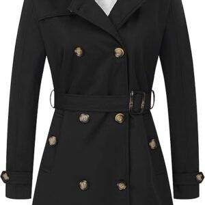 CREATMO US Women's Trench Coat Double-Breasted