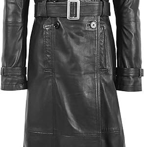 Womens Real Leather Full Length Coat Double Breasted