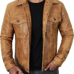 Mens Real Leather Trucker Jacket for Men